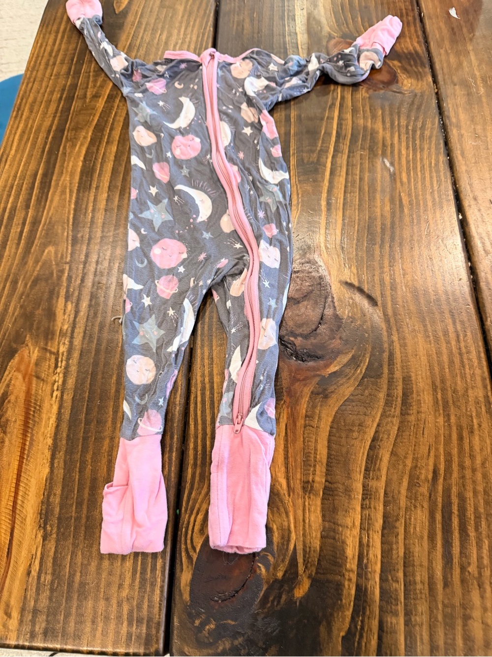 Little Sleepies Gray and Pink Moon & Star Zip Footie